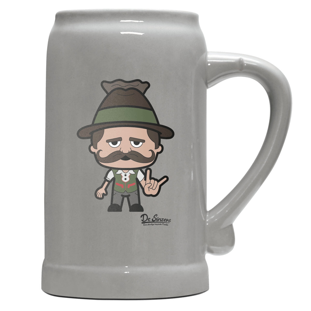 Da Sinzer Rocking Fingers Bierkrug 1000ml Grau Zugspitze Front