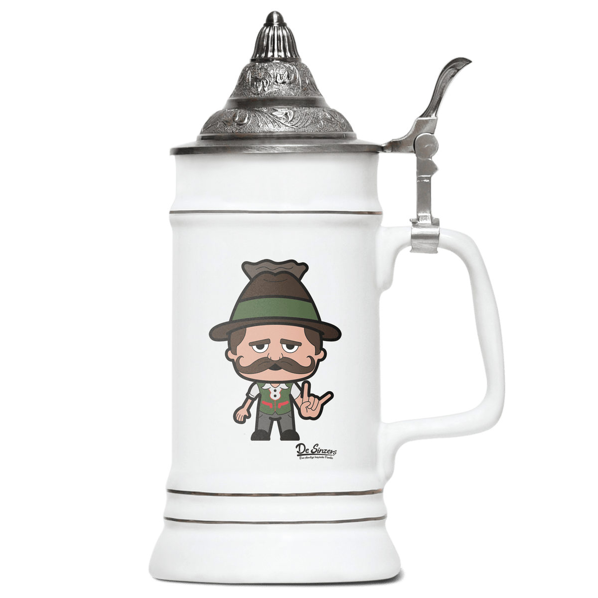 Da Sinzer Rocking Fingers Bierkrug 500ml Weiss mit Spitzdeckel Wendelstein Front