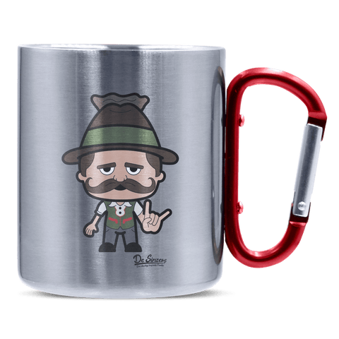 Da Sinzer Rocking Fingers Edelstahl Kaffeetasse roter Karabiner 320ml Kitzstein Front