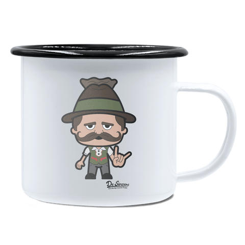 Da Sinzer Rocking Fingers Emaille Tasse 450ml Weiss Schwarz Spitzstein Front