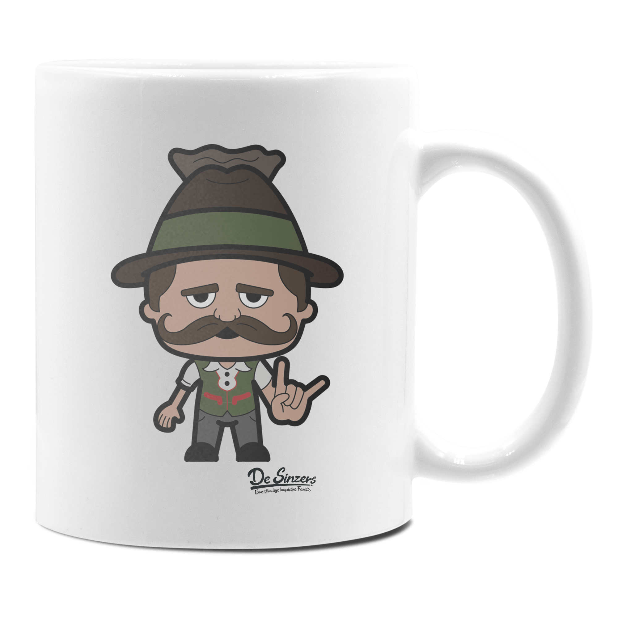 Da Sinzer Rocking Fingers Keramik Kaffeetasse 330ml Weiss Rampoldplatte Front