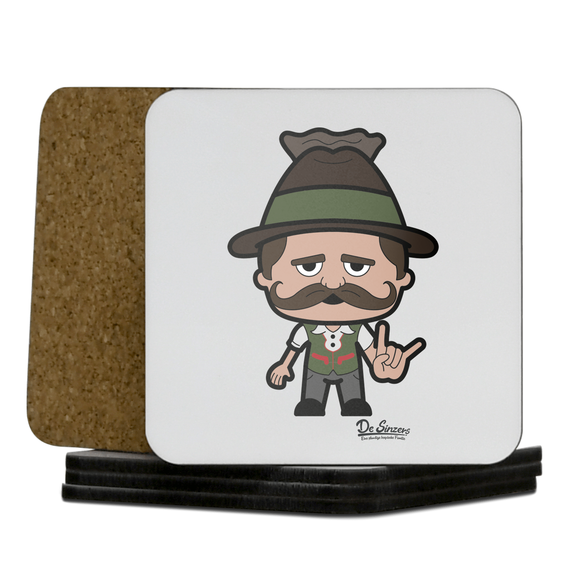 Da Sinzer Rocking Fingers Korkuntersetzer 5er Set 95 x 95 mm Weiss Karkopf Front