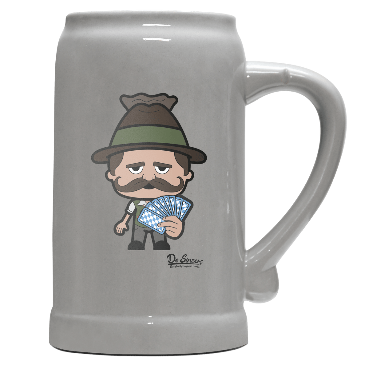 Da Sinzer Schafkopfen Bierkrug 1000ml Grau Zugspitze Front