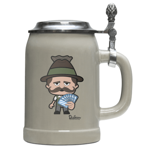 Da Sinzer Schafkopfen Bierkrug 500ml Grau mit Deckel Hocheck Front