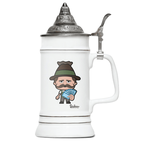Da Sinzer Schafkopfen Bierkrug 500ml Weiss mit Spitzdeckel Wendelstein Front