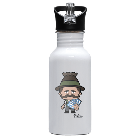 Da Sinzer Schafkopfen Edelstahl Trinkflasche mit klappbarem Mundstueck 500ml Weiss Rotwand Front