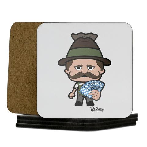 Da Sinzer Schafkopfen Korkuntersetzer 5er Set 95 x 95 mm Weiss Karkopf Front