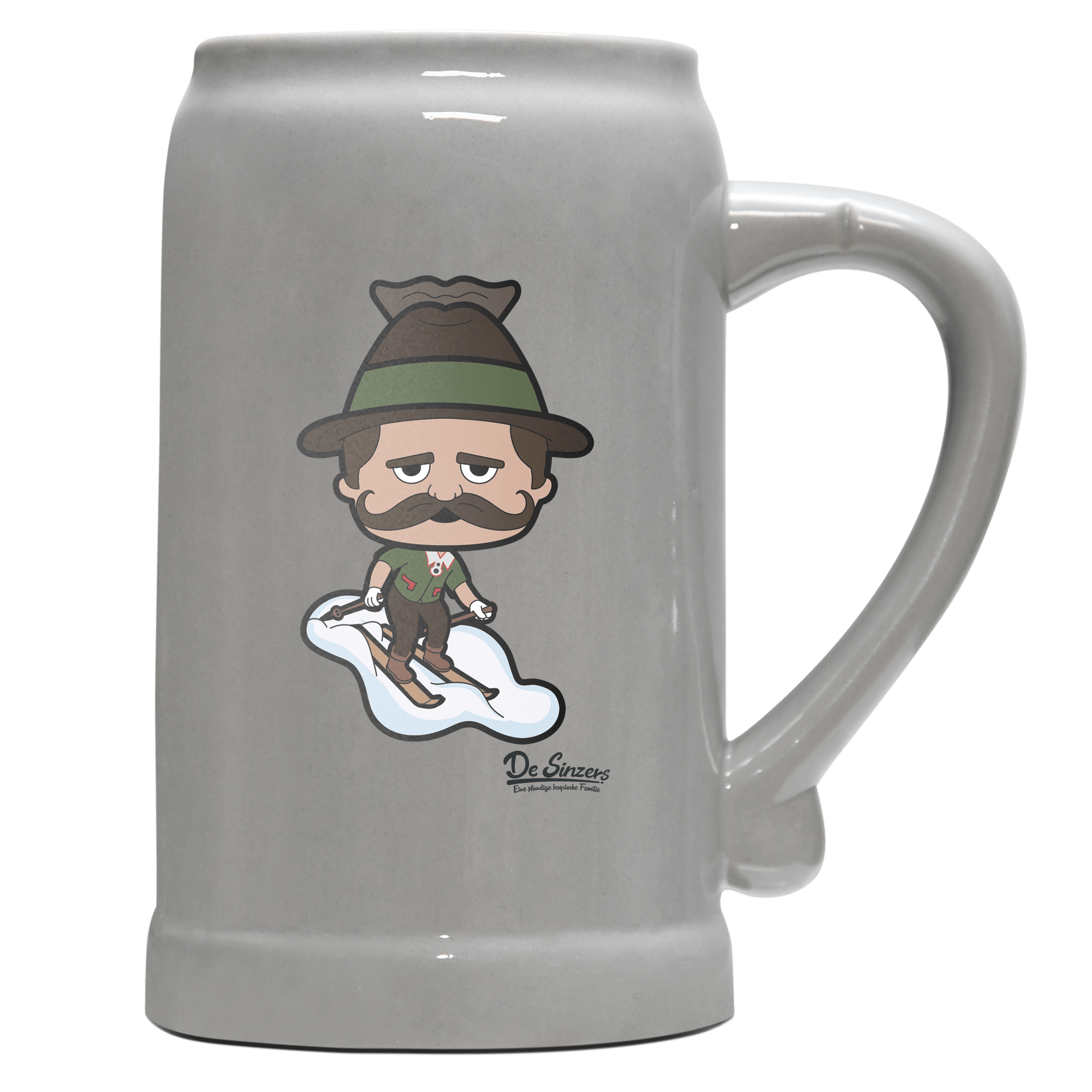 Da Sinzer Skifahrer Bierkrug 1000ml Grau Zugspitze Front