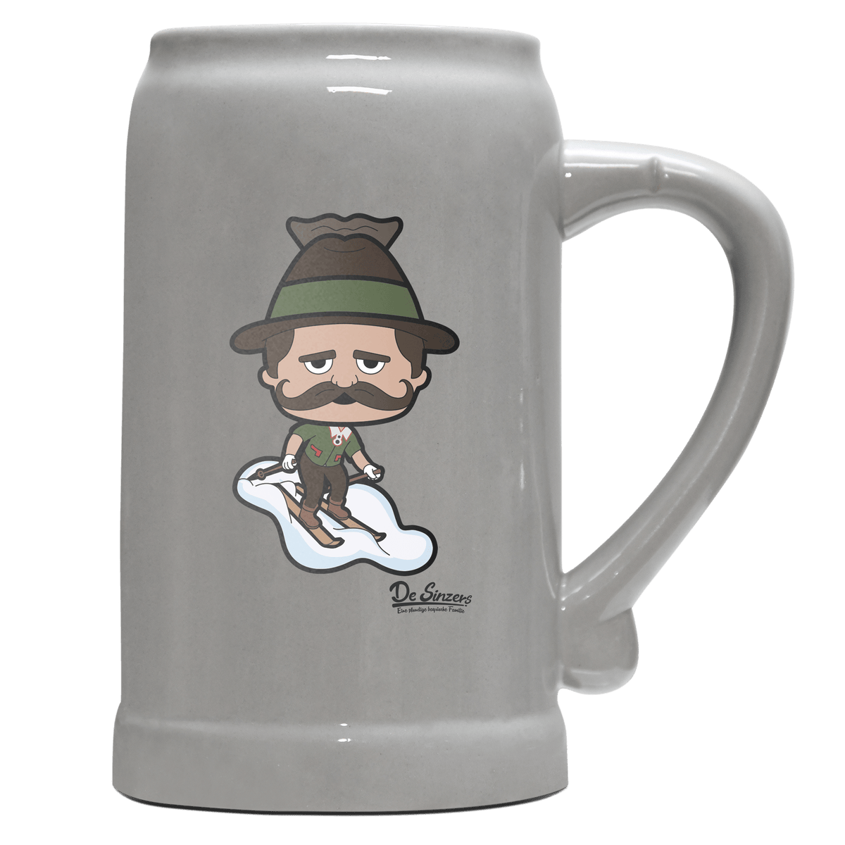 Da Sinzer Skifahrer Bierkrug 1000ml Grau Zugspitze Front