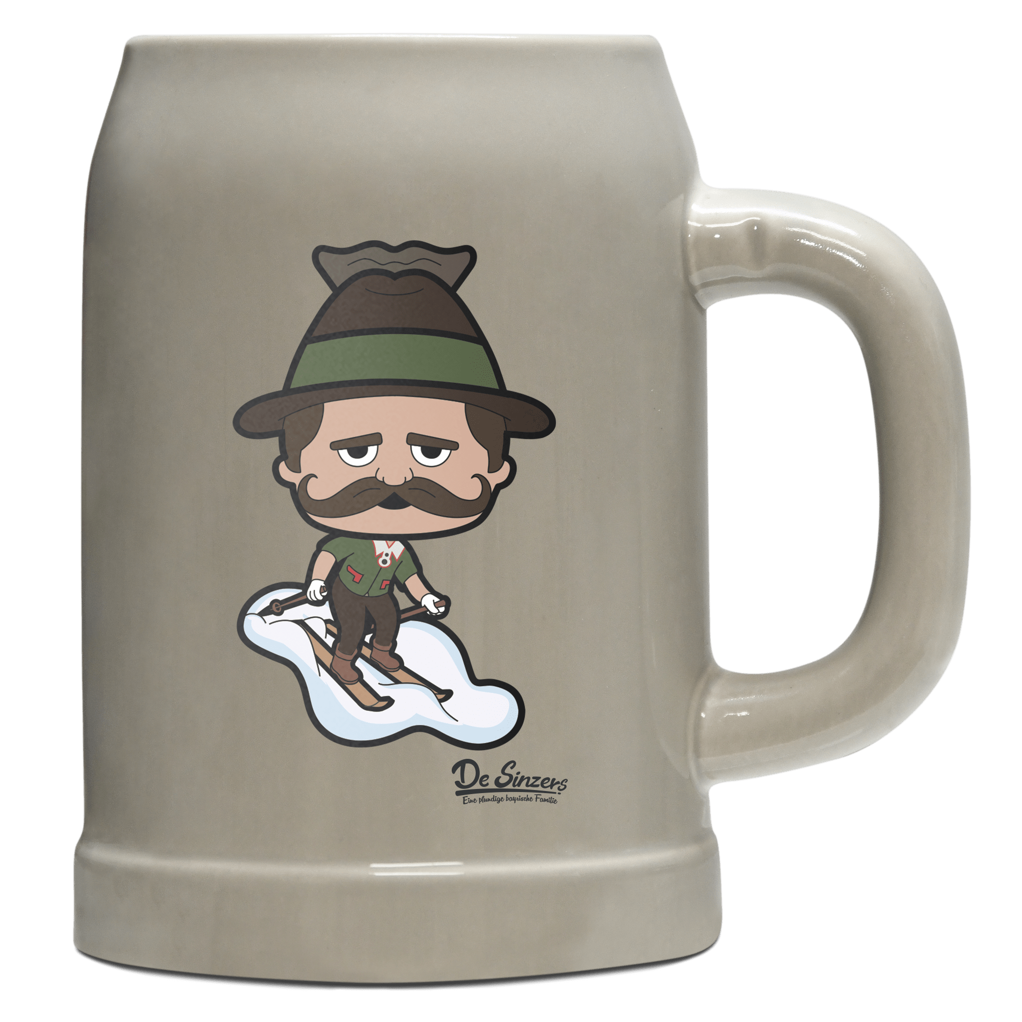 Da Sinzer Skifahrer Bierkrug 500ml Grau Watzmann Front