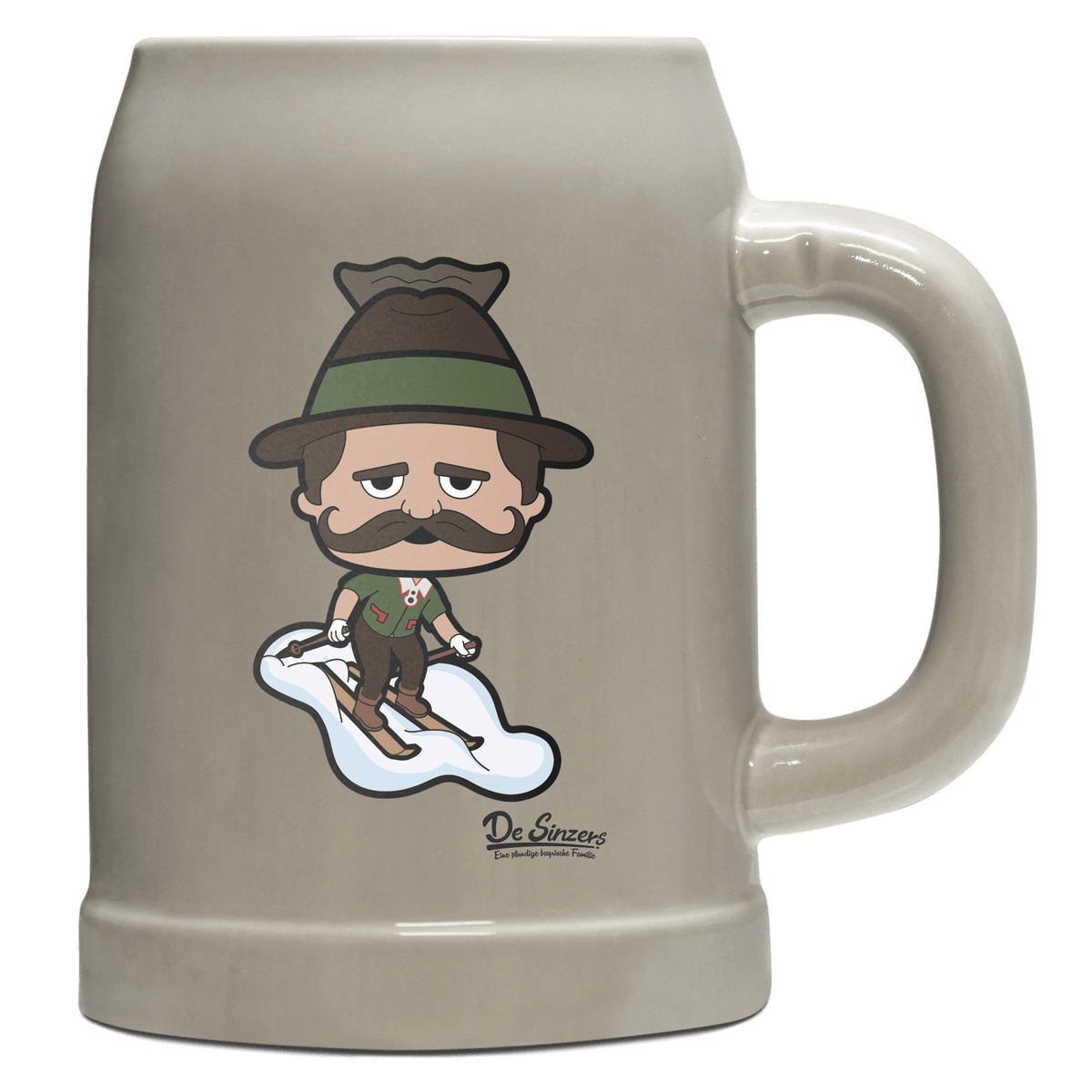 Da Sinzer Skifahrer Bierkrug 500ml Grau Watzmann Front