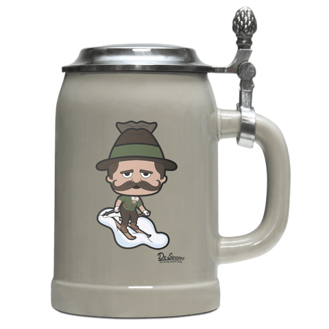 Da Sinzer Skifahrer Bierkrug 500ml Grau mit Deckel Hocheck Front