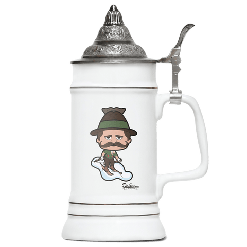 Da Sinzer Skifahrer Bierkrug 500ml Weiss mit Spitzdeckel Wendelstein Front