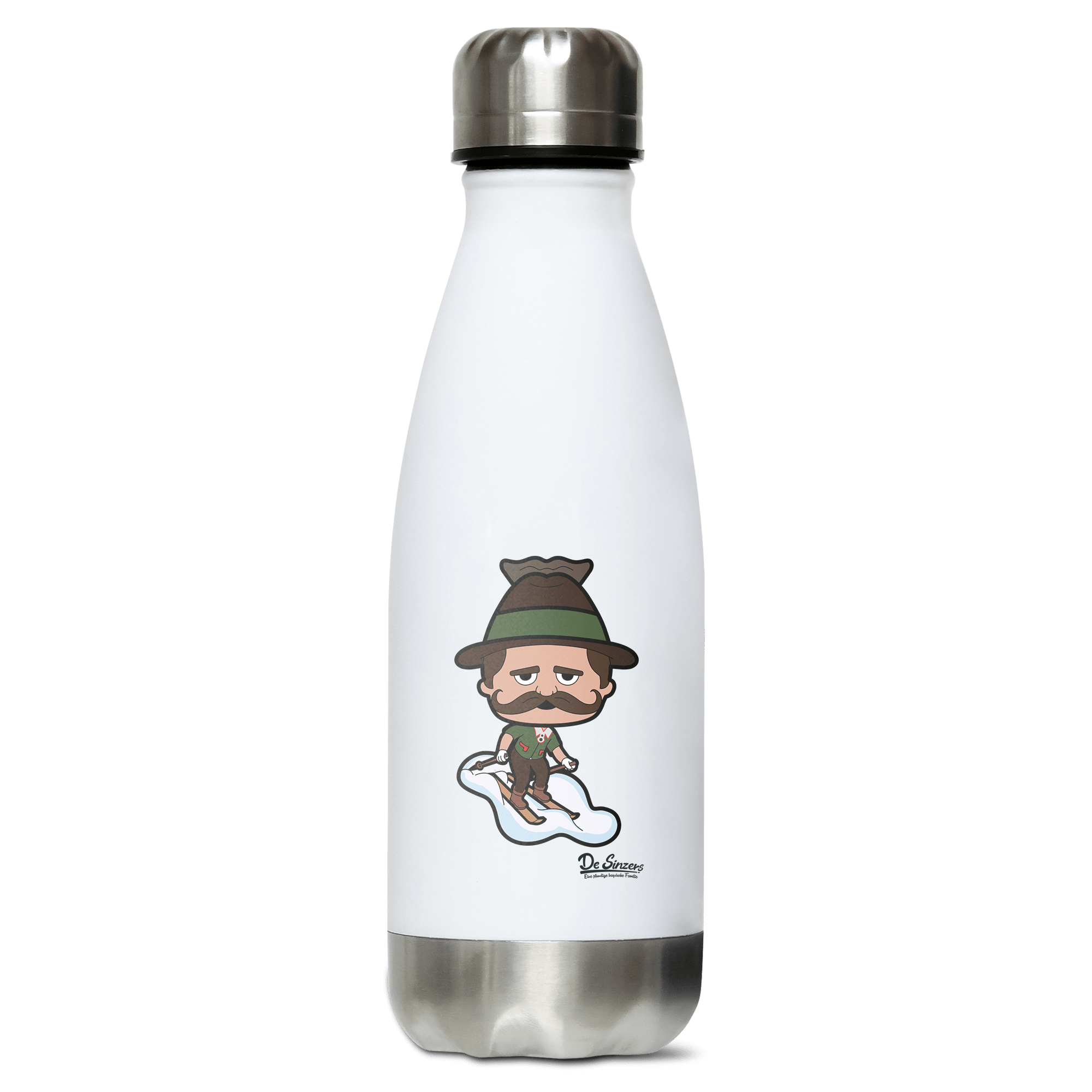 Da Sinzer Skifahrer Edelstahl Thermoflasche 350ml Weiss Silber Kreuzspitze Front