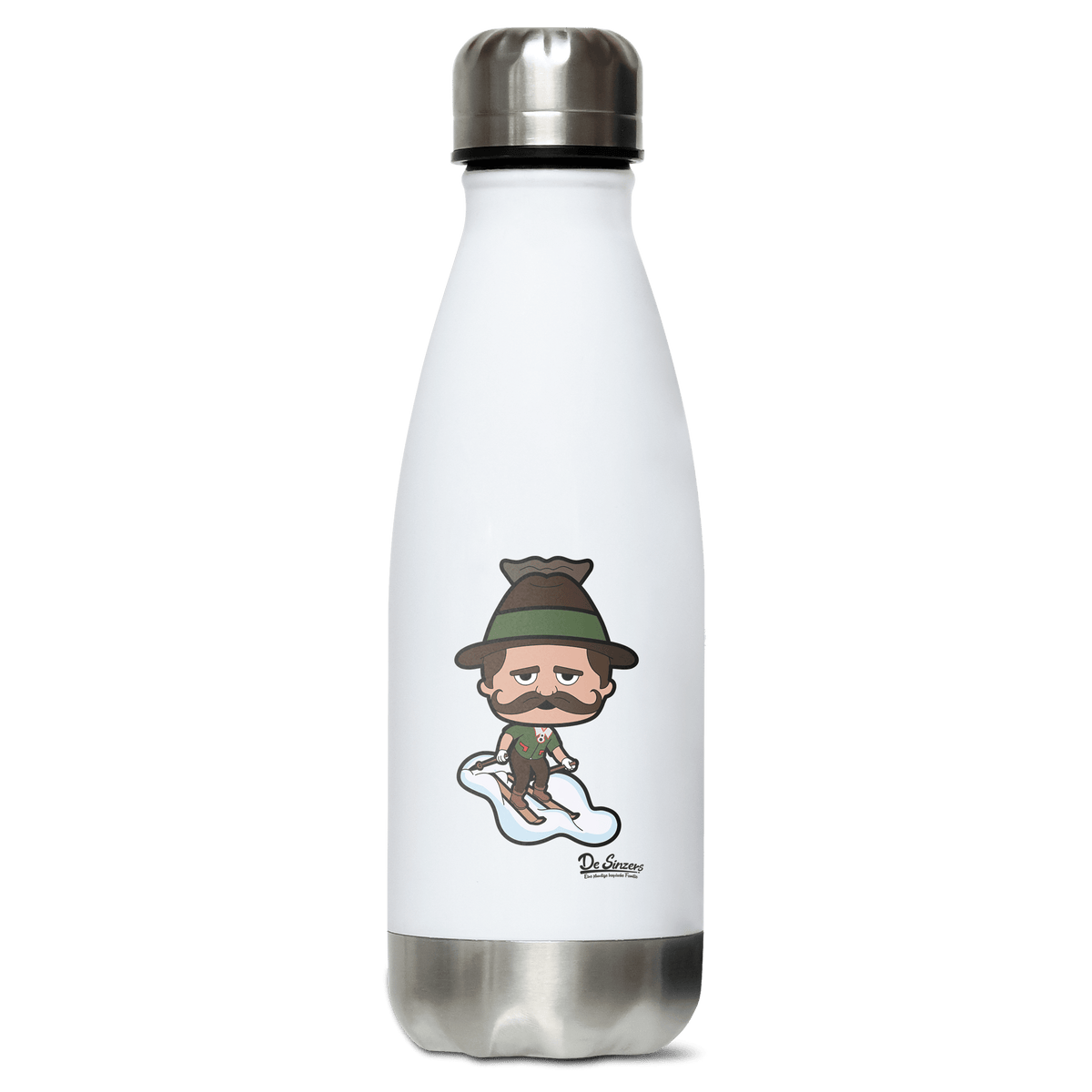 Da Sinzer Skifahrer Edelstahl Thermoflasche 350ml Weiss Silber Kreuzspitze Front