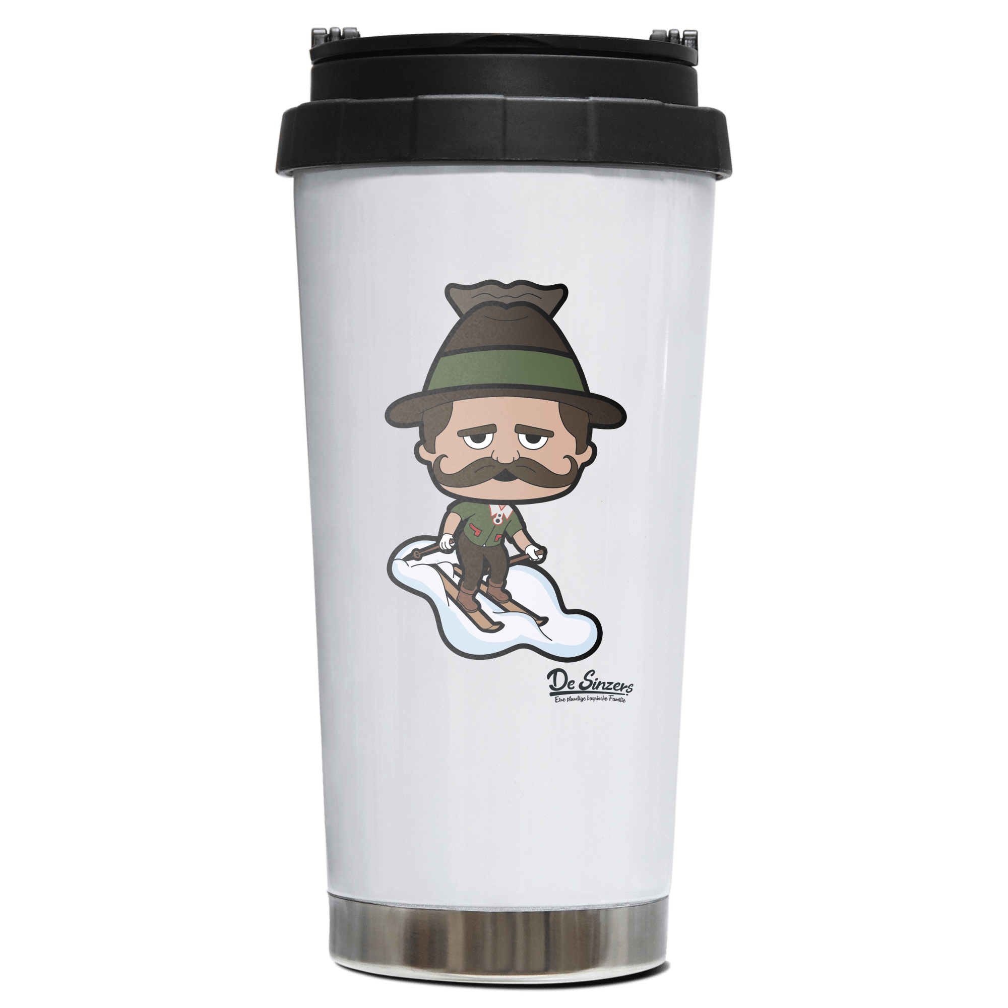 Da Sinzer Skifahrer Edelstahl Trinkbecher To Go 470ml Weiss Wildbarren Front