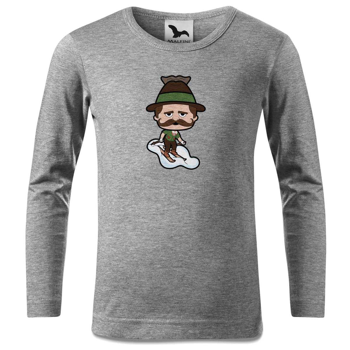 Da Sinzer Skifahrer Longsleeve Kinder Grau Meliert Waldering Front