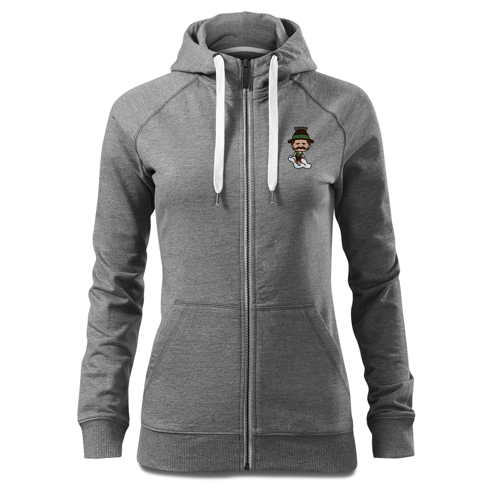 Da Sinzer Skifahrer Sweatshirt Zip Hoody Damen Grau Meliert Kreut Front
