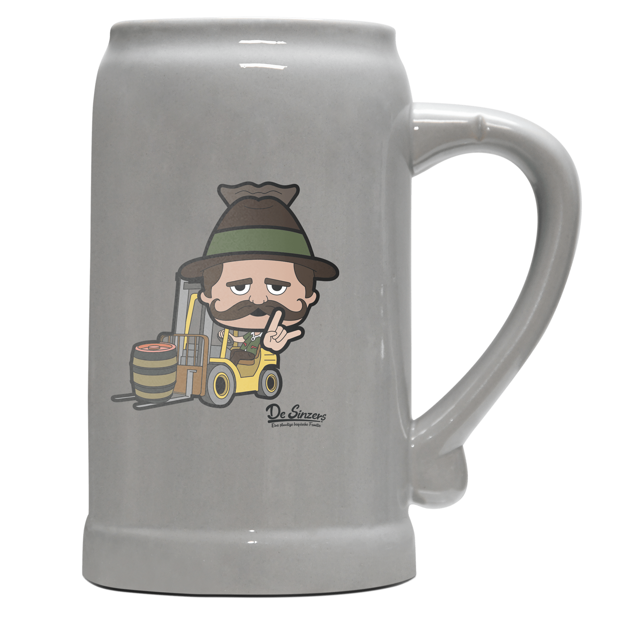 Da Sinzer Staplerfahrer Bierkrug 1000ml Grau Zugspitze Front