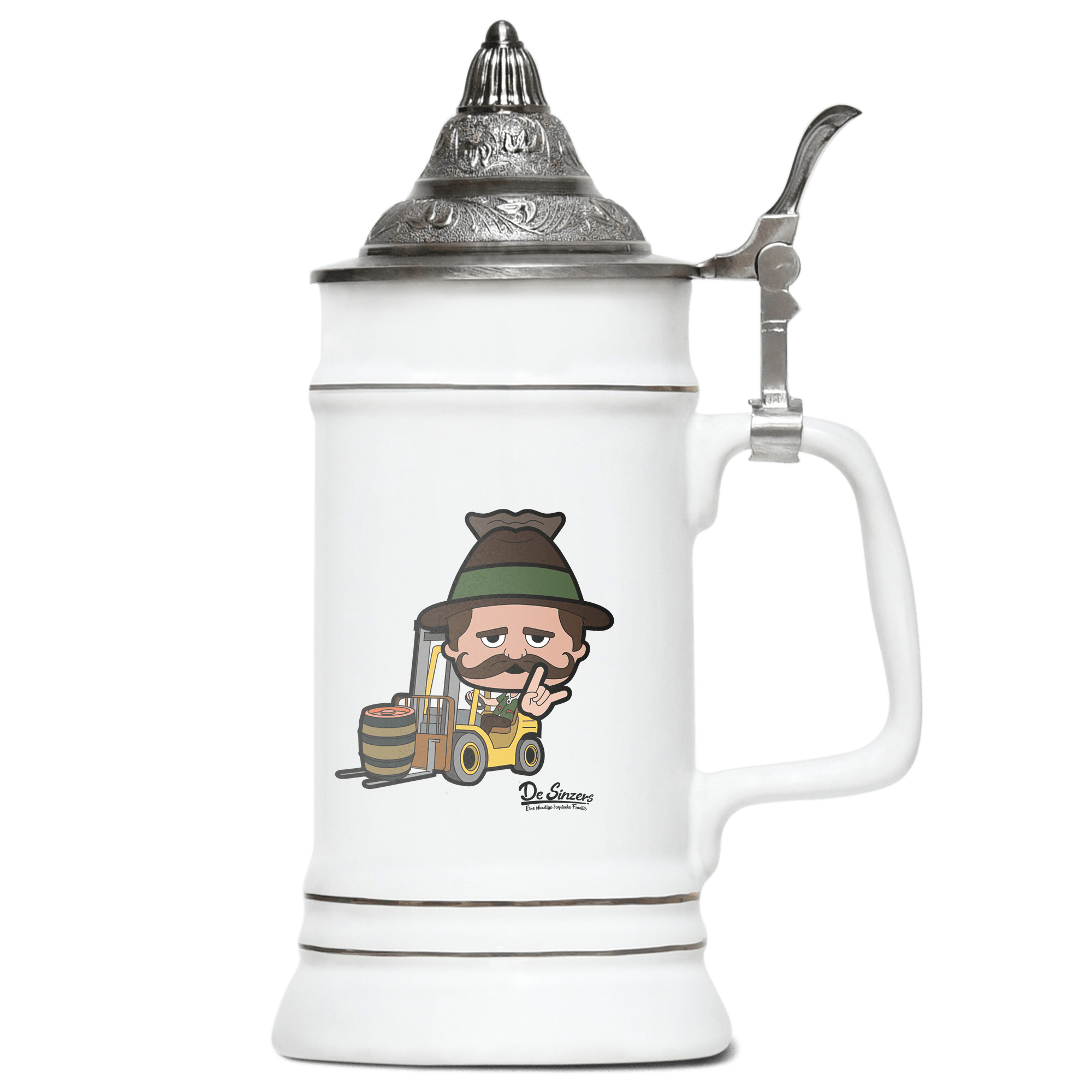 Da Sinzer Staplerfahrer Bierkrug 500ml Weiss mit Spitzdeckel Wendelstein Front