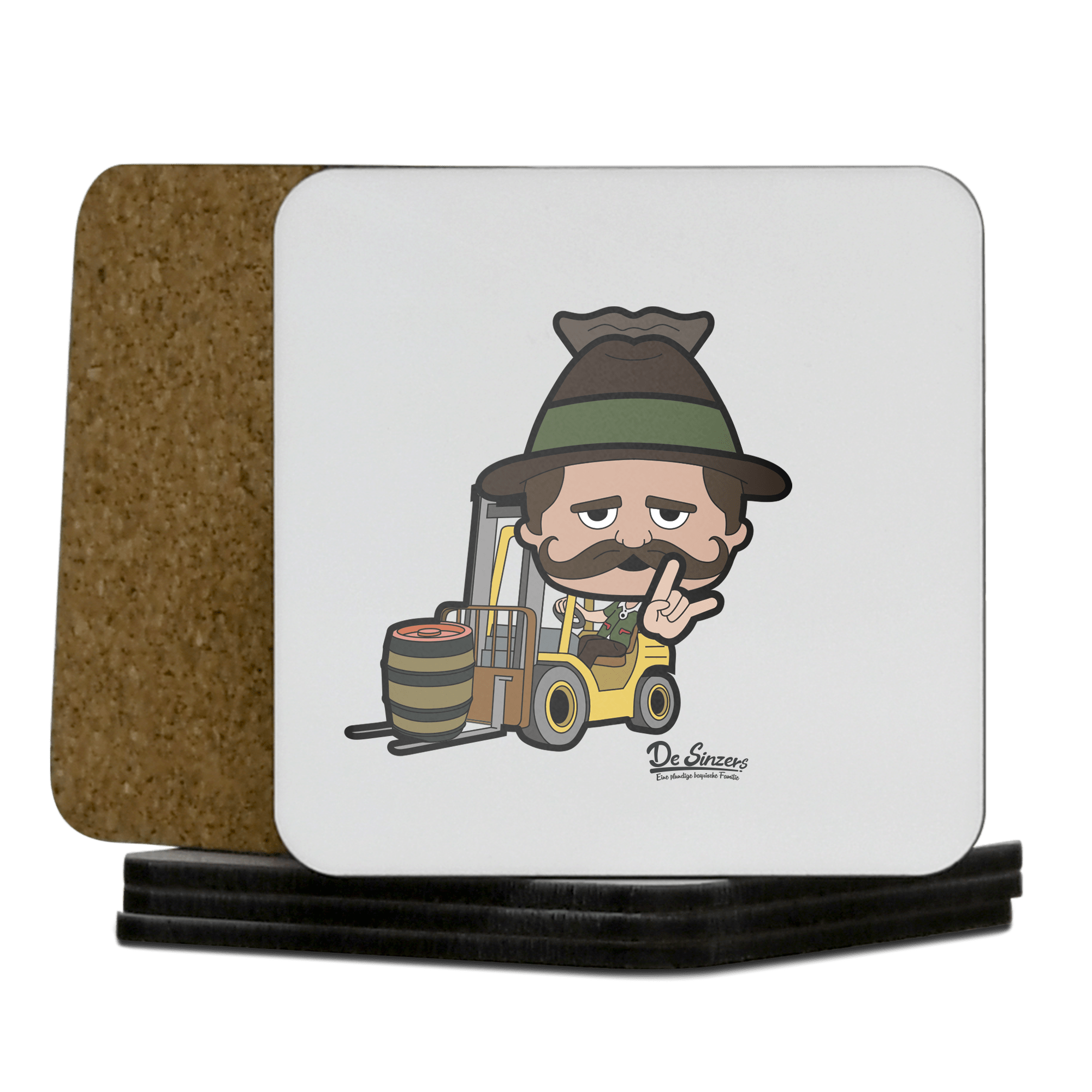 Da Sinzer Staplerfahrer Korkuntersetzer 5er Set 95 x 95 mm Weiss Karkopf Front