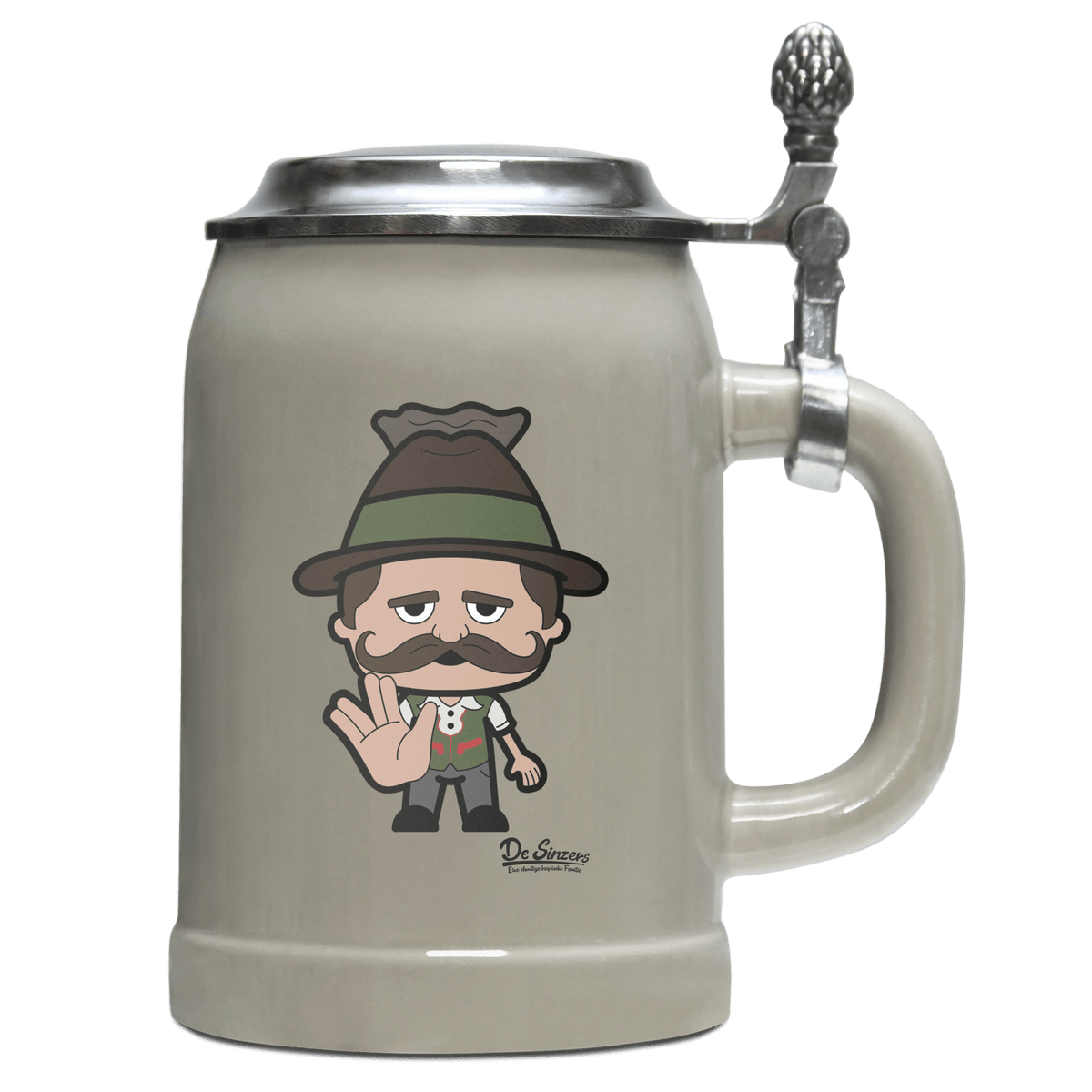 Da Sinzer Star Trek Fingers Bierkrug 500ml Grau mit Deckel Hocheck Front