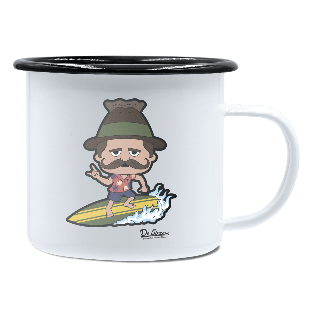 Da Sinzer Summer Edition Emaille Tasse 450ml Weiss Schwarz Spitzstein Front