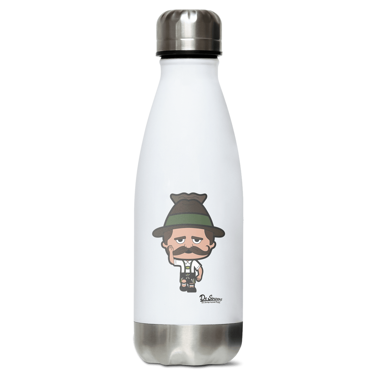 Da Sinzer Trachtenverein Edelstahl Thermoflasche 350ml Weiss Silber Kreuzspitze Front