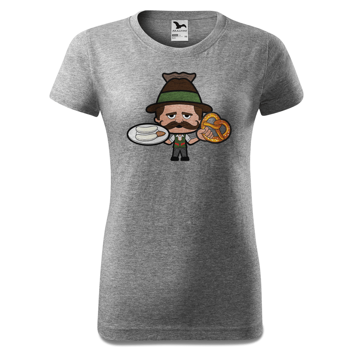 Da Sinzer Weiƒwurscht und Brezn T Shirt Damen Grau Meliert Schlossberg Front