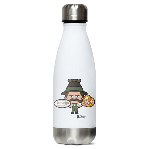 Da Sinzer Weisswurscht und Brezn Edelstahl Thermoflasche 350ml Weiss Silber Kreuzspitze Front