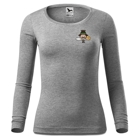 Da Sinzer Weisswurscht und Brezn Longsleeve Fitted Damen Grau Meliert Schoemering Front