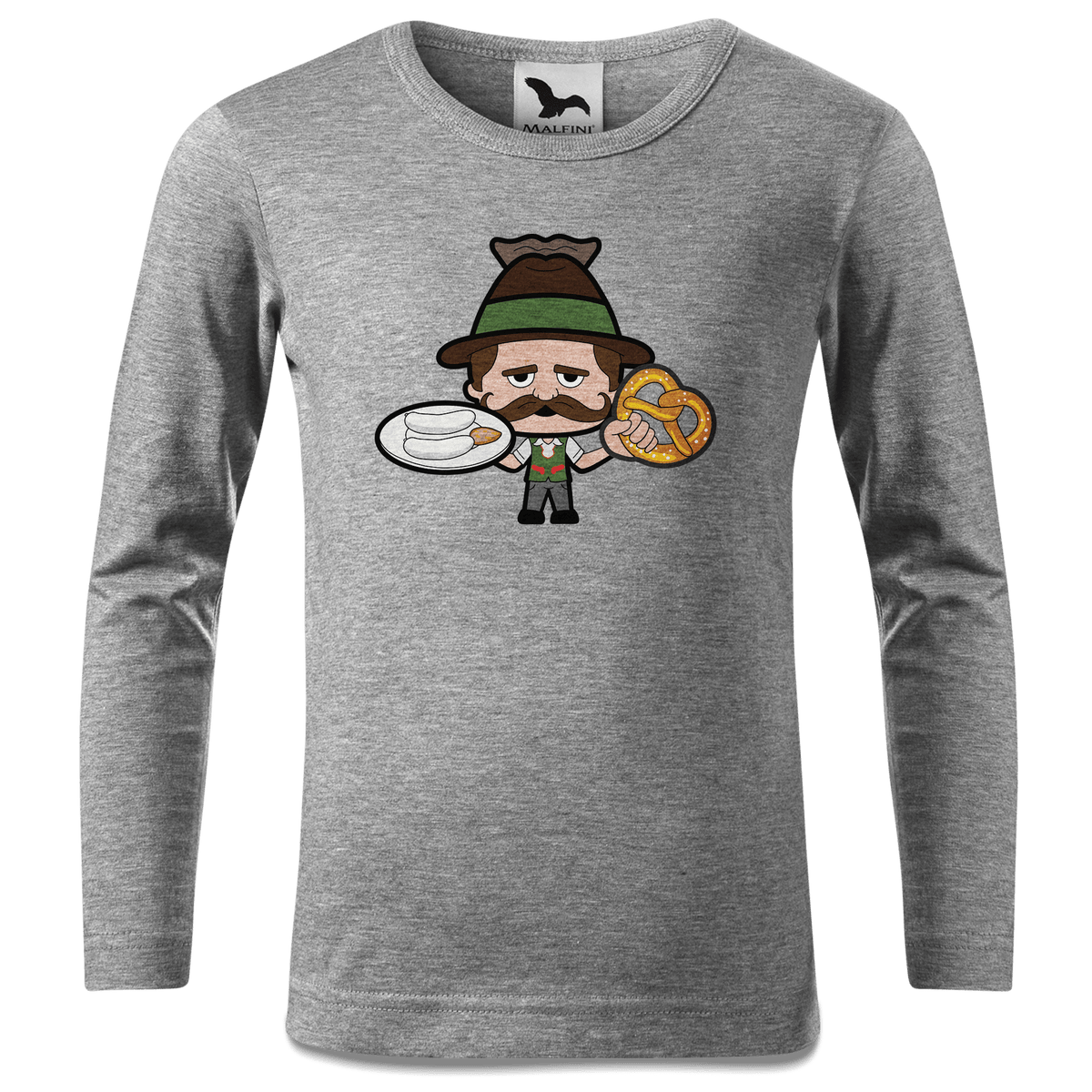 Da Sinzer Weisswurscht und Brezn Longsleeve Kinder Grau Meliert Waldering Front