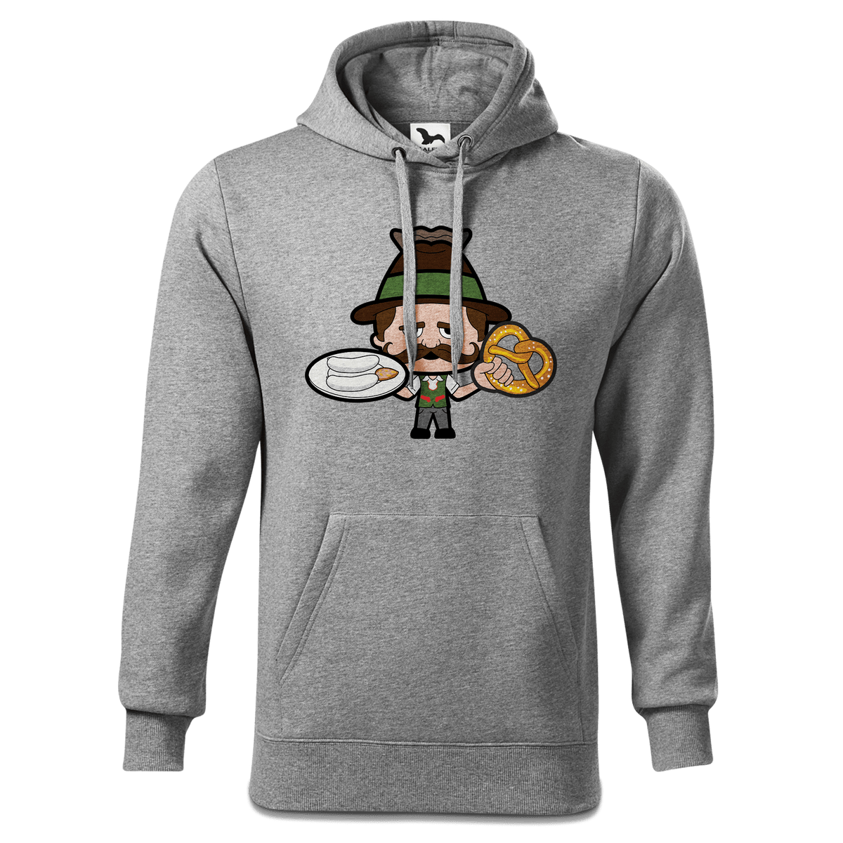 Da Sinzer Weisswurscht und Brezn Sweatshirt Hoody Herren Grau Meliert Pulvermuehle Front