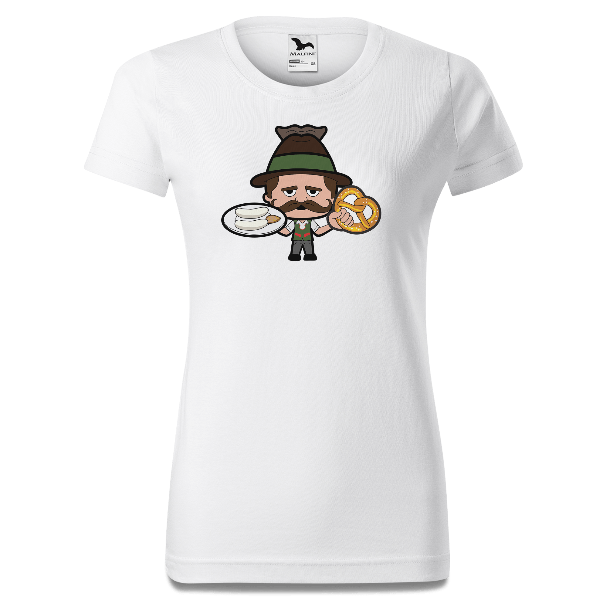 Da Sinzer Weisswurscht und Brezn T Shirt Damen Weiss Gehering Front