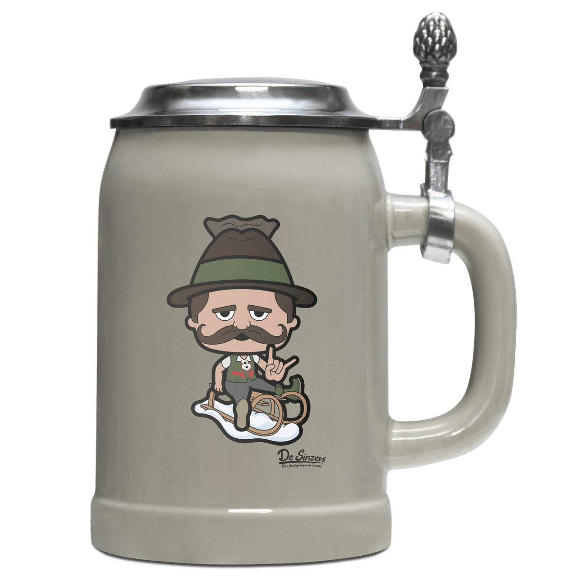 Da Sinzer Winter Edition Bierkrug 500ml Grau mit Deckel Hocheck Front