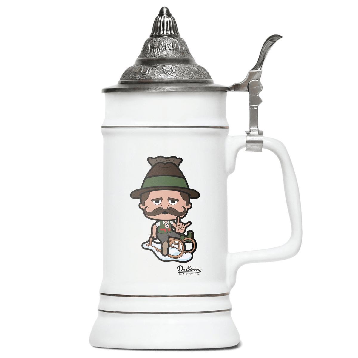 Da Sinzer Winter Edition Bierkrug 500ml Weiss mit Spitzdeckel Wendelstein Front