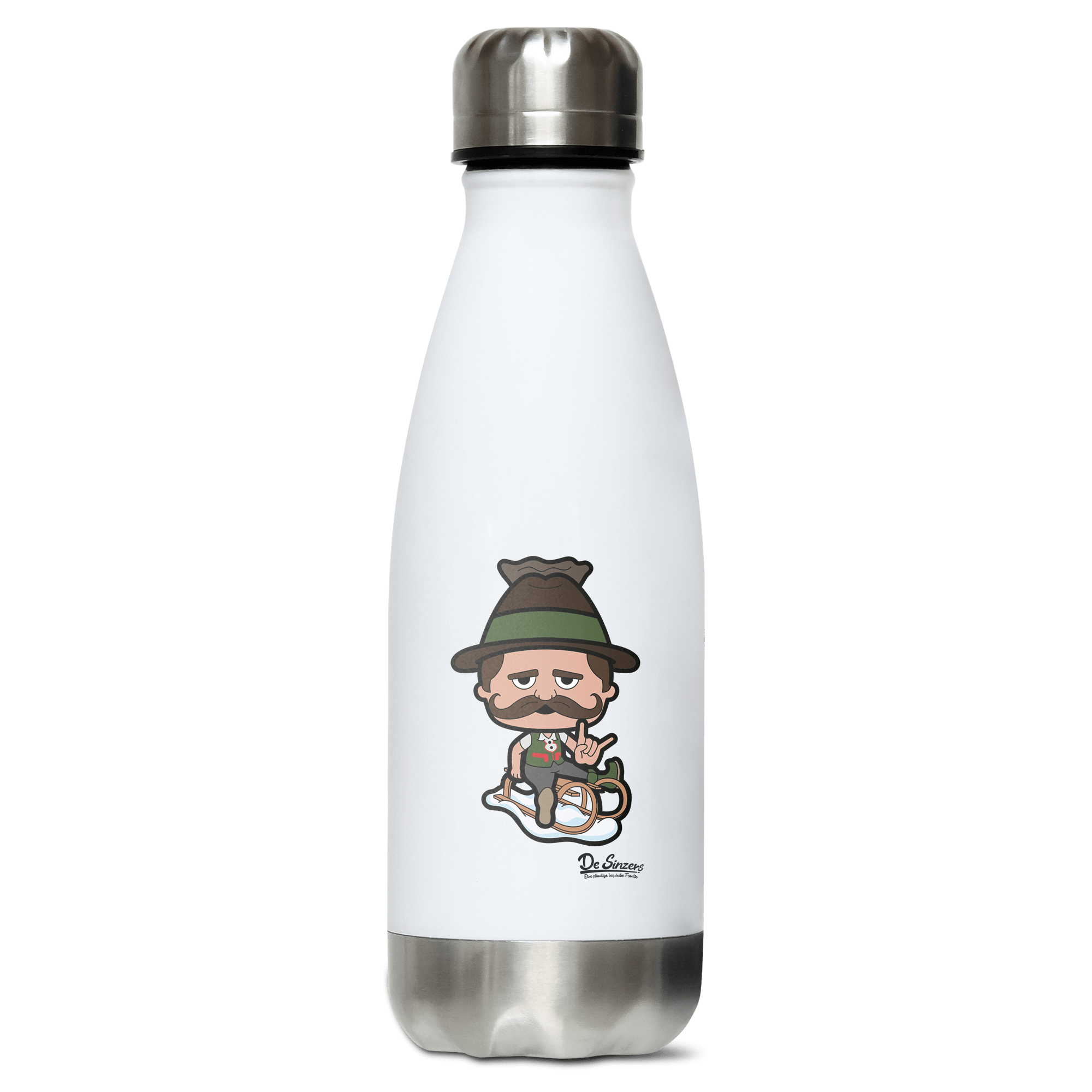 Da Sinzer Winter Edition Edelstahl Thermoflasche 350ml Weiss Silber Kreuzspitze Front