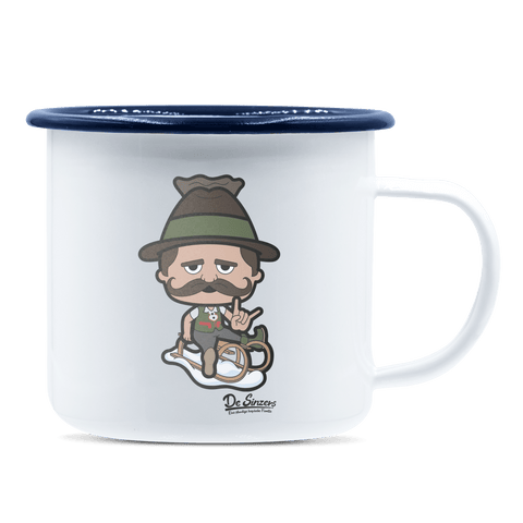 Da Sinzer Winter Edition Emaille Tasse 375ml Weiss Blau Heuberg Front