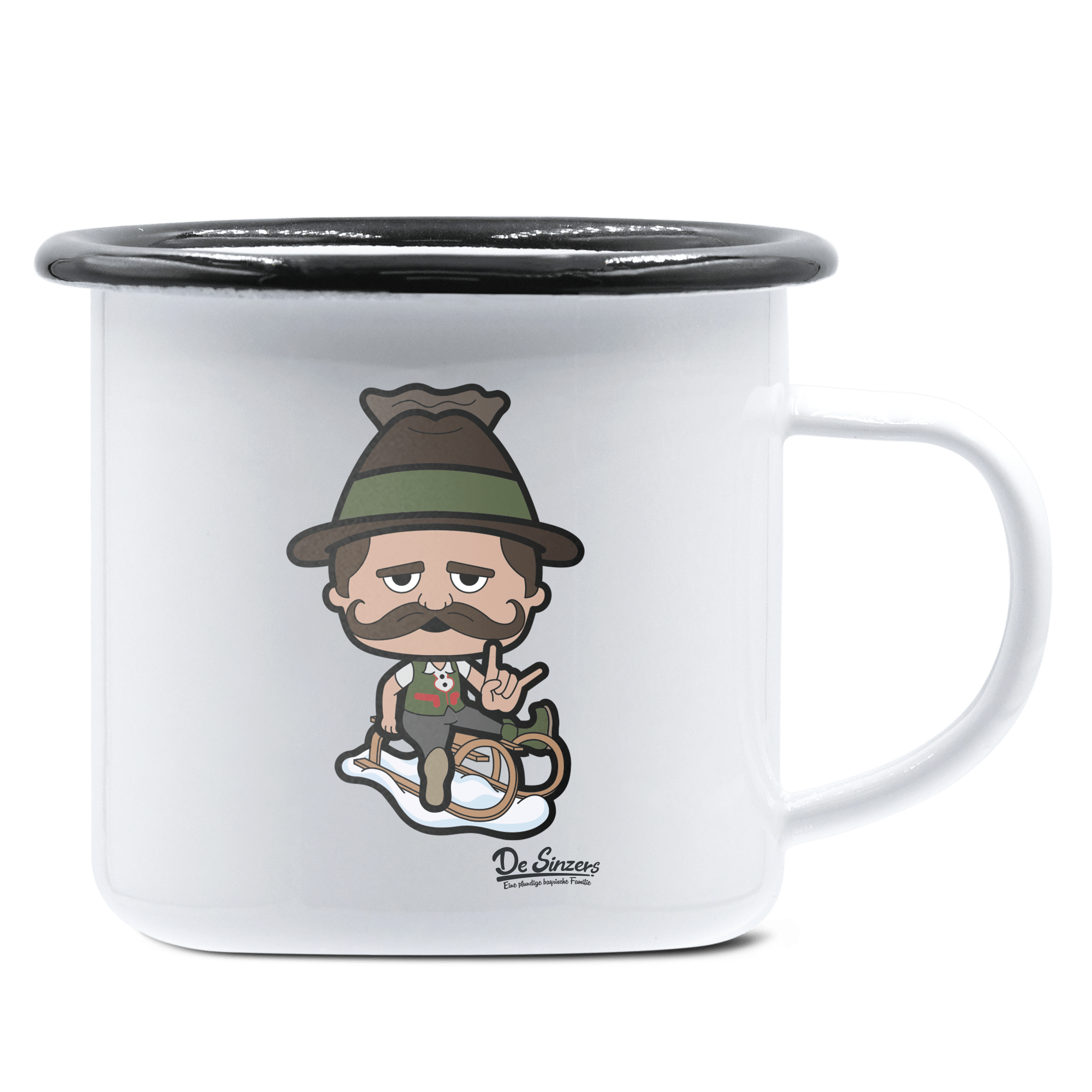 Da Sinzer Winter Edition Emaille Tasse 375ml Weiss Schwarz Hochries Front