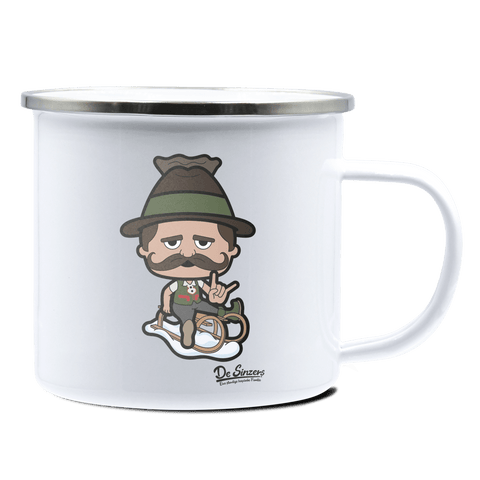 Da Sinzer Winter Edition Emaille Tasse 375ml Weiss Silber Kampenwand Front