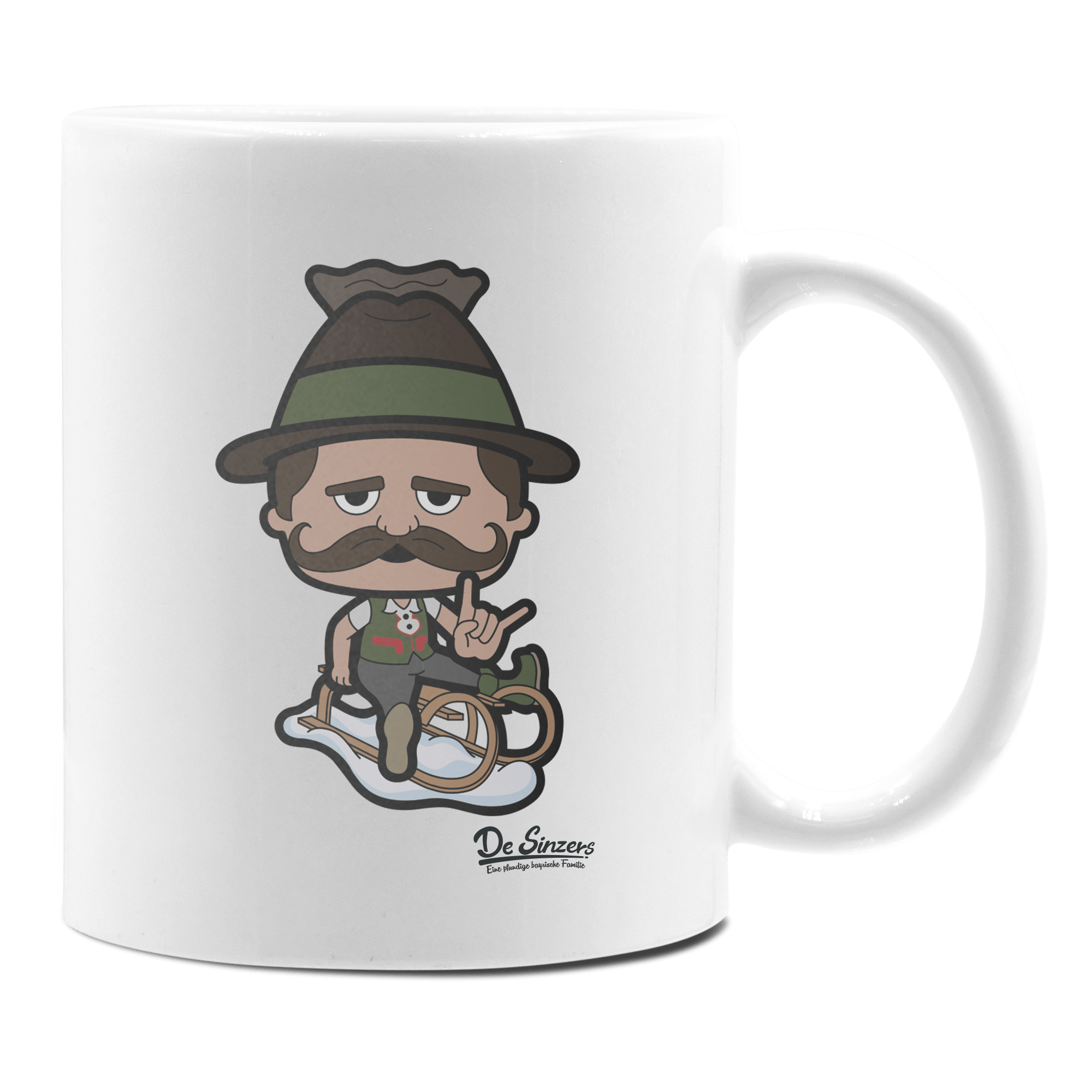 Da Sinzer Winter Edition Keramik Kaffeetasse 330ml Weiss Rampoldplatte Front