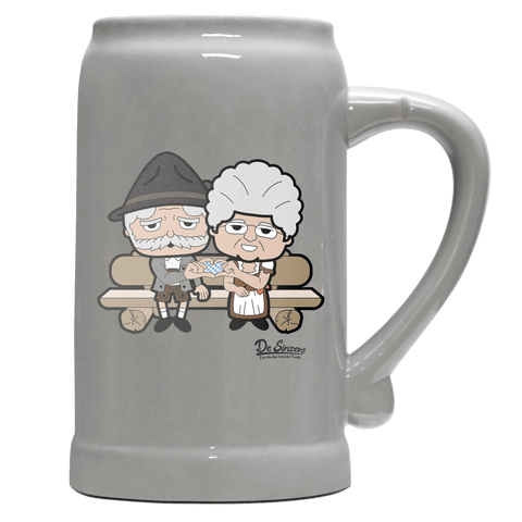 De Oid Sinzers Paar Gartenbank Bierkrug 1000ml Grau Zugspitze Front