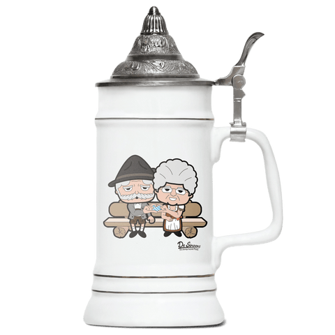 De Oid Sinzers Paar Gartenbank Bierkrug 500ml Weiss mit Spitzdeckel Wendelstein Front