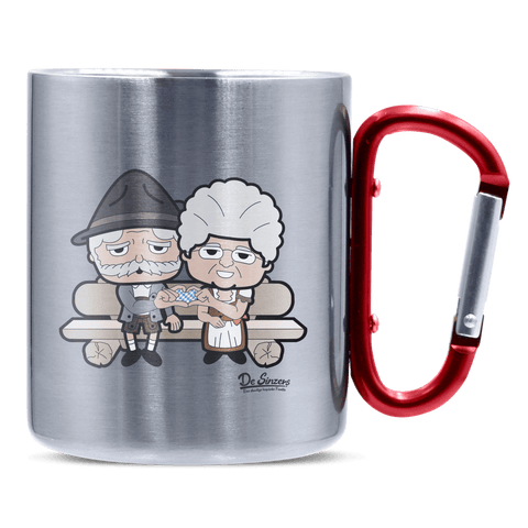De Oid Sinzers Paar Gartenbank Edelstahl Kaffeetasse roter Karabiner 320ml Kitzstein Front