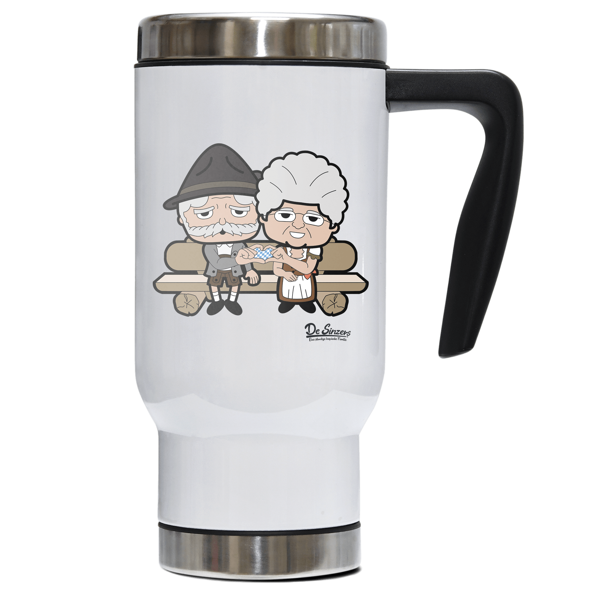 De Oid Sinzers Paar Gartenbank Edelstahl Thermobecher To Go 500ml Weiss Kindlwand Front