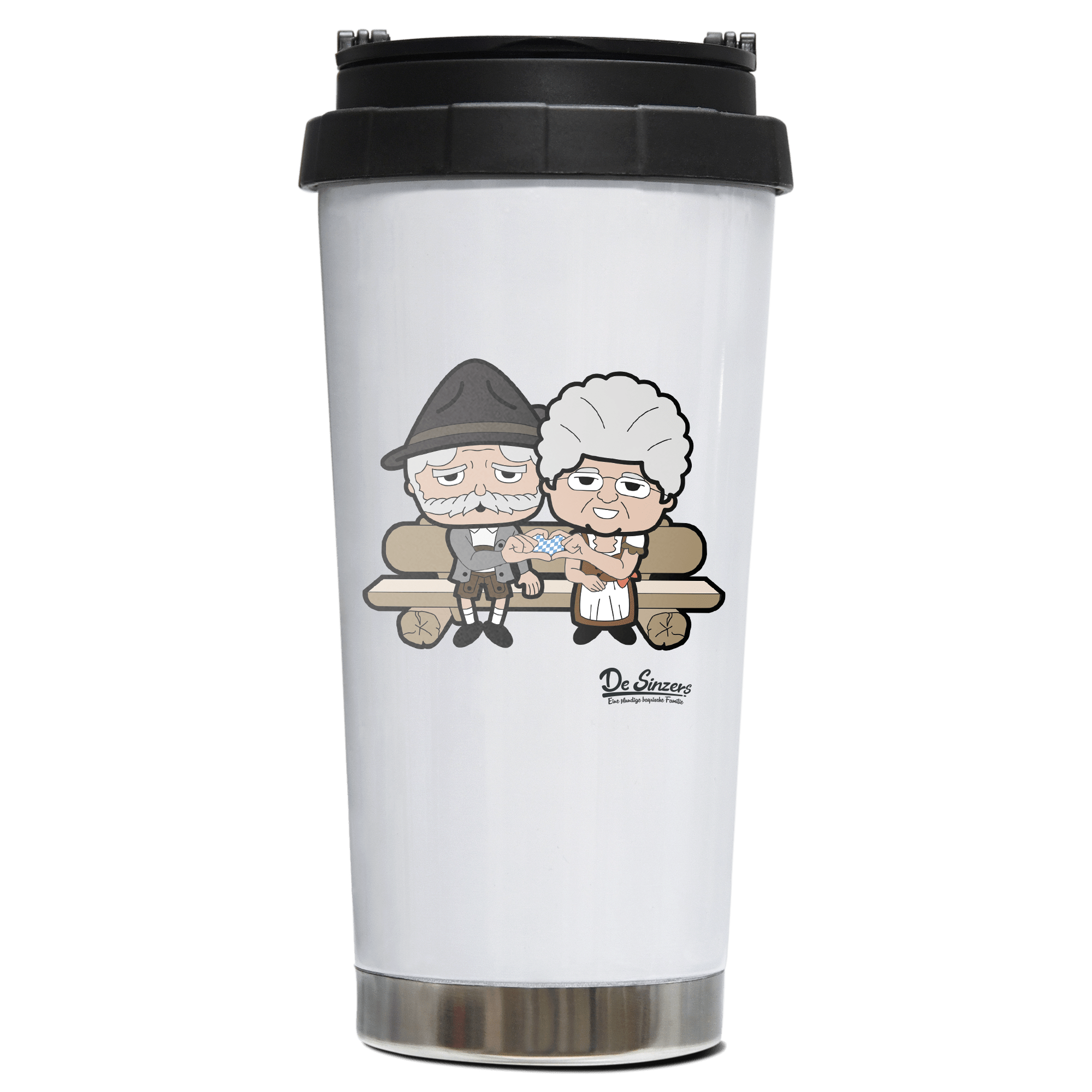 De Oid Sinzers Paar Gartenbank Edelstahl Trinkbecher To Go 470ml Weiss Wildbarren Front