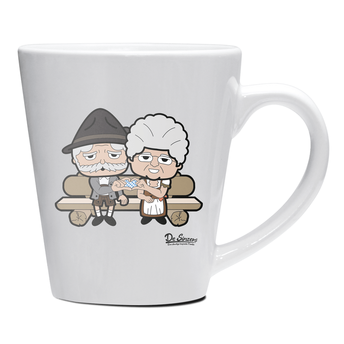 De Oid Sinzers Paar Gartenbank Keramik Kaffeetasse 200ml Weiss Herzogstand Front