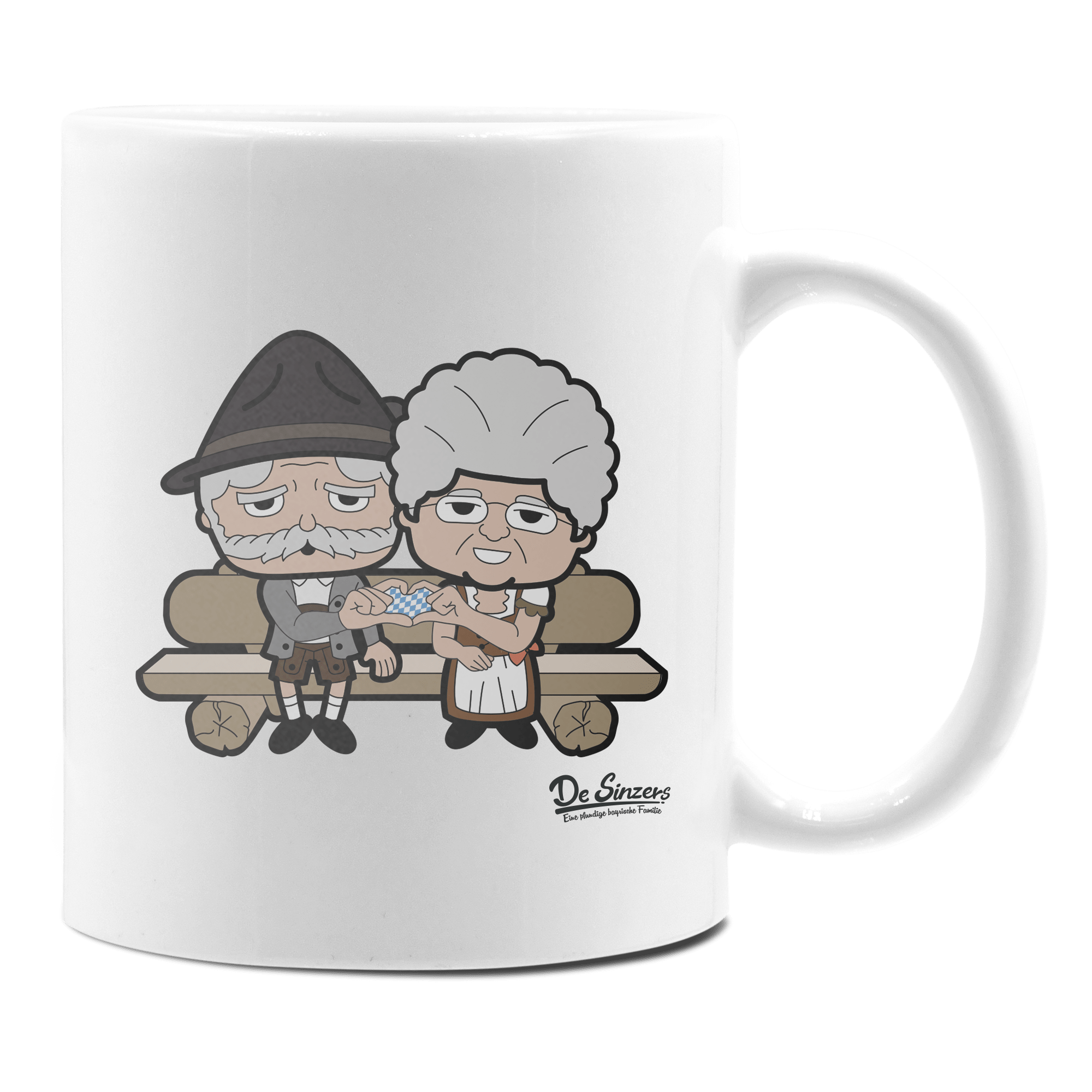 De Oid Sinzers Paar Gartenbank Keramik Kaffeetasse 330ml Weiss Rampoldplatte Front