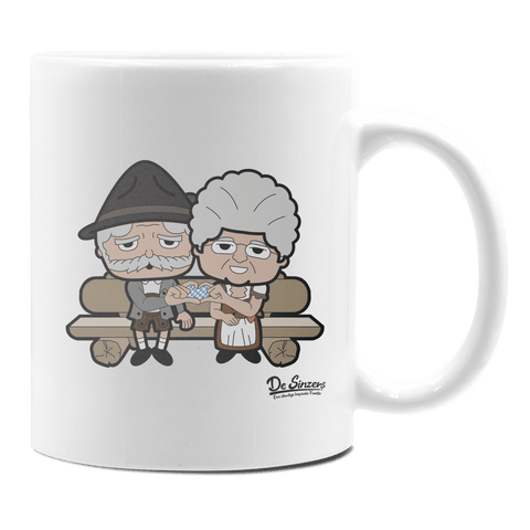 De Oid Sinzers Paar Gartenbank Keramik Kaffeetasse 330ml Weiss Rampoldplatte Front