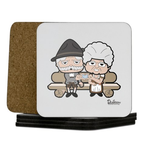 De Oid Sinzers Paar Gartenbank Korkuntersetzer 5er Set 95 x 95 mm Weiss Karkopf Front